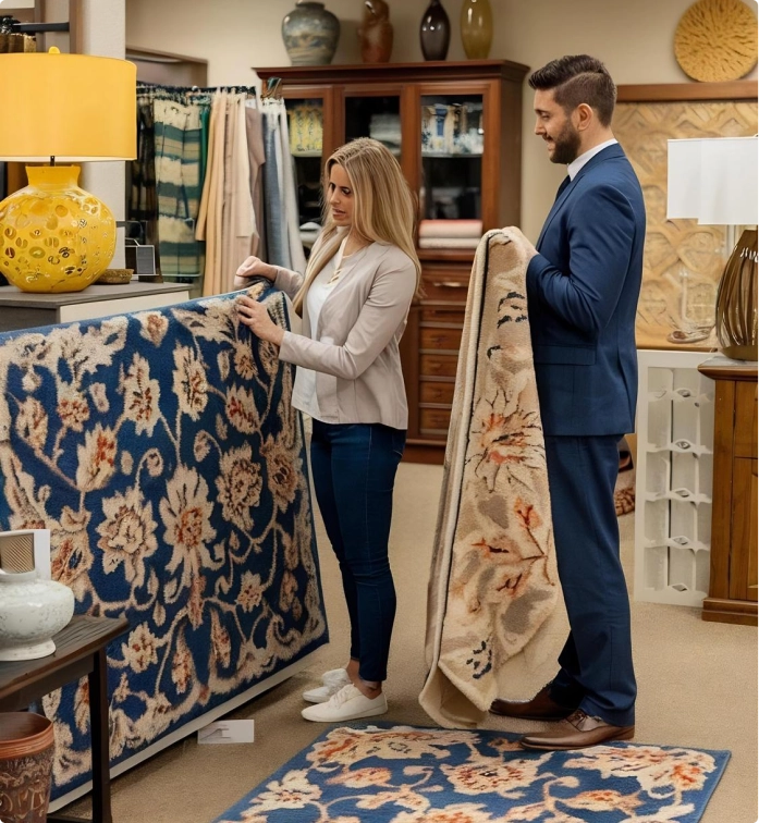 Tapis André Viau advisors presenting custom area rugs