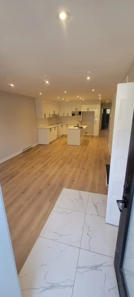 Vinyl plank flooring installed in an open kitchen